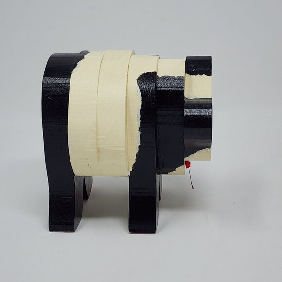 Handmade Wooden Panda Figure Black White Red Bow Cute Face 4.75" Tall - Picture 7 of 10